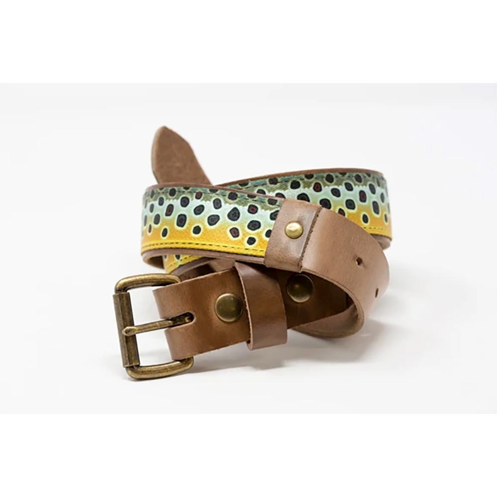 Whiskey Leatherworks Fish and Upland Print Belts in Brown Trout